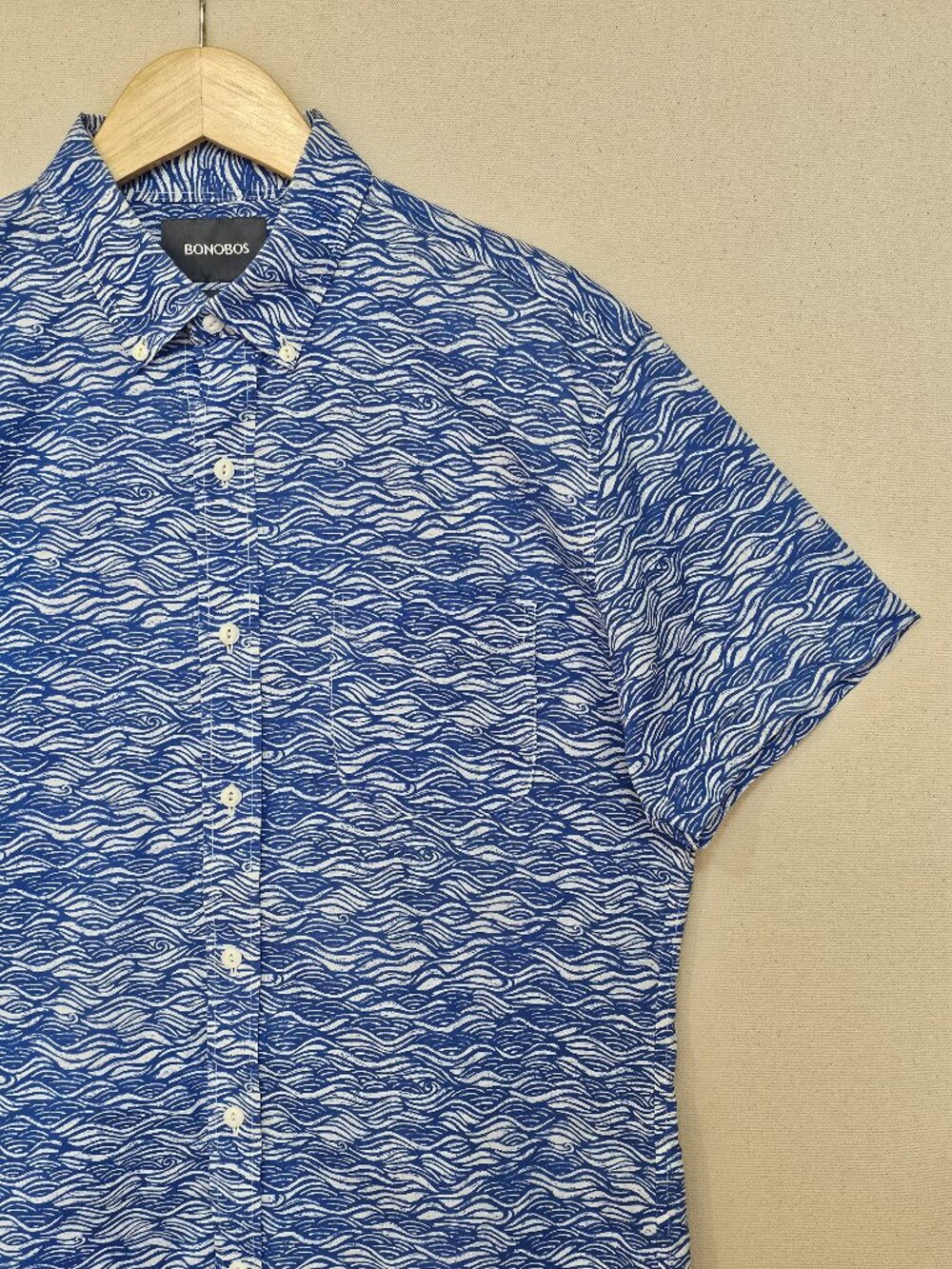 Bonobos Wave Print Short Sleeve Slim Fit Button Down M